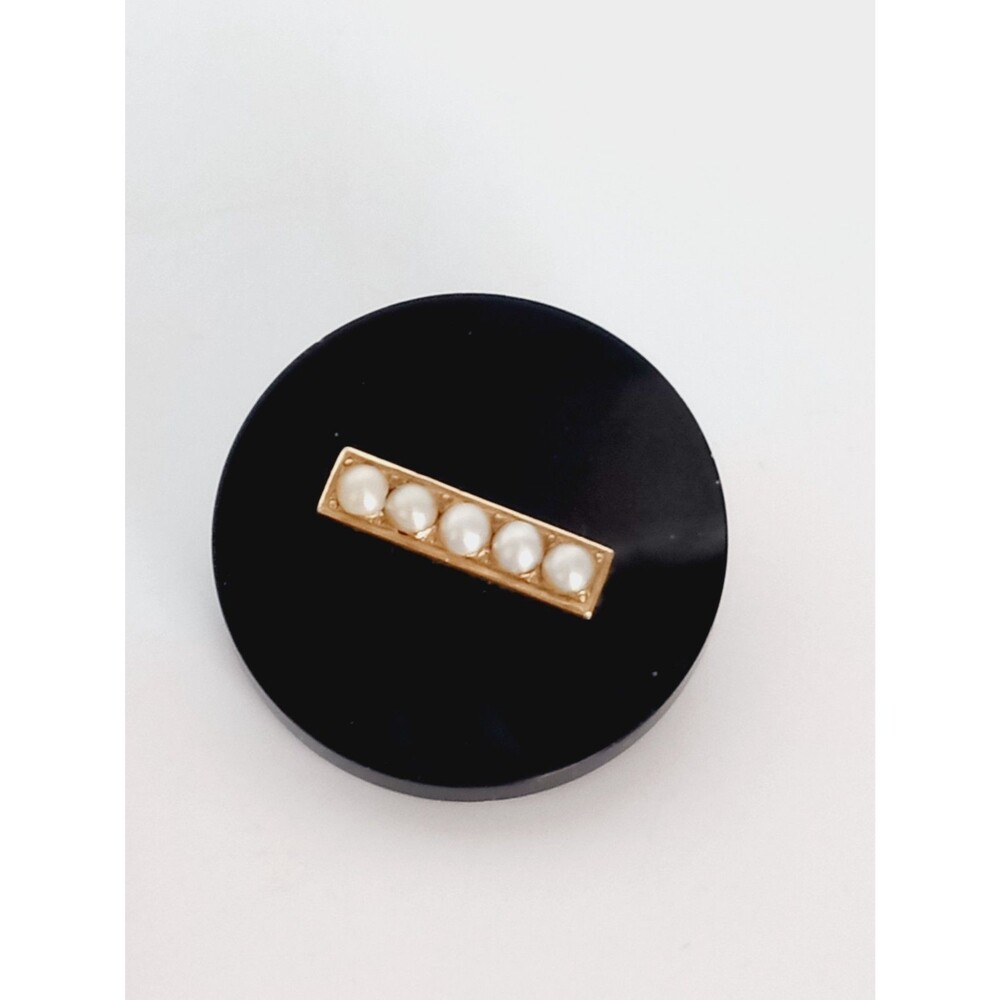 Victorian 14K Gold Onyx Mourning Brooch with 5 Seed Pearl "Tears"